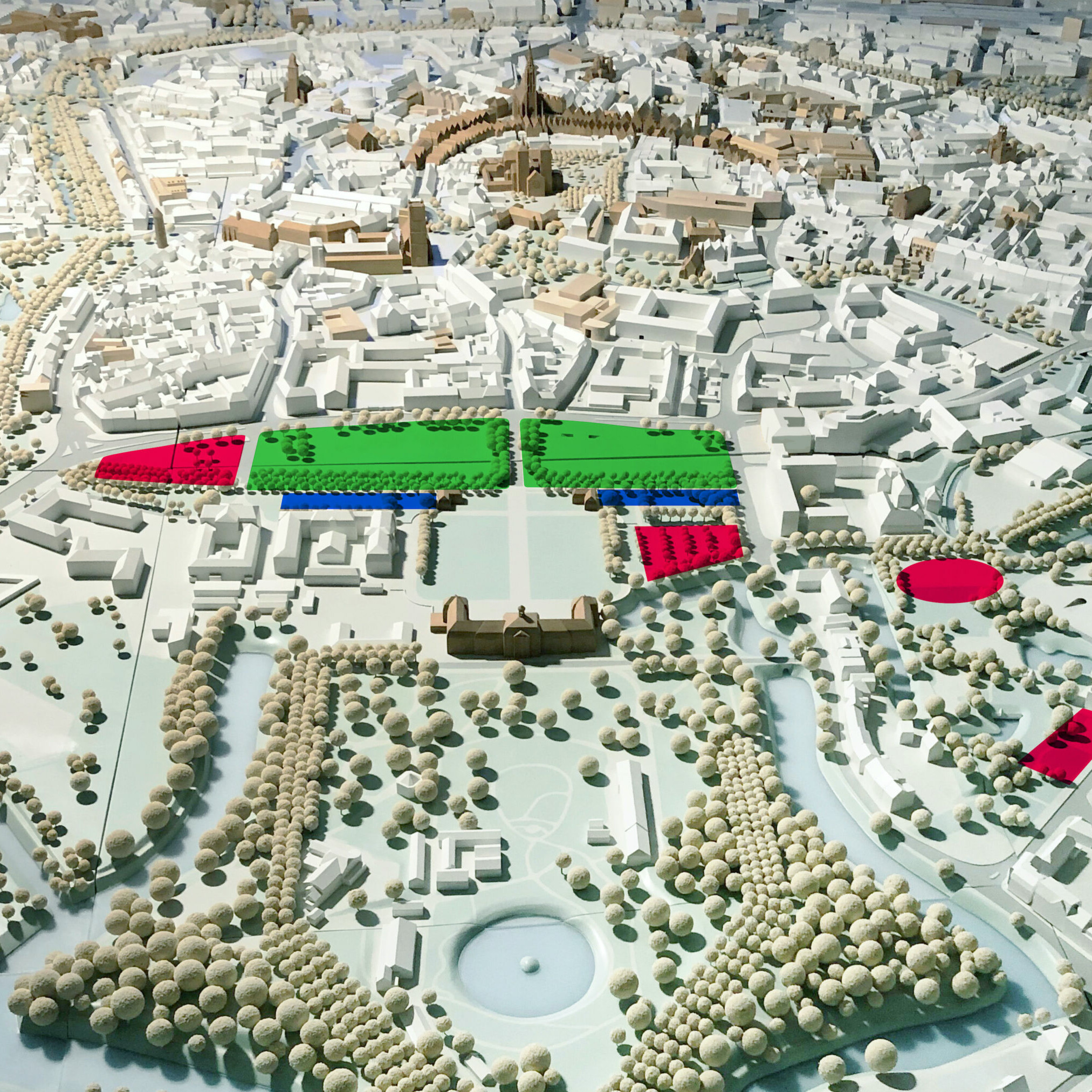Schlossareal: Vier neue Orte und ein freier Platz - Grafik: Schloss Platz Kultur 2020, Grundlage: Münster Modell